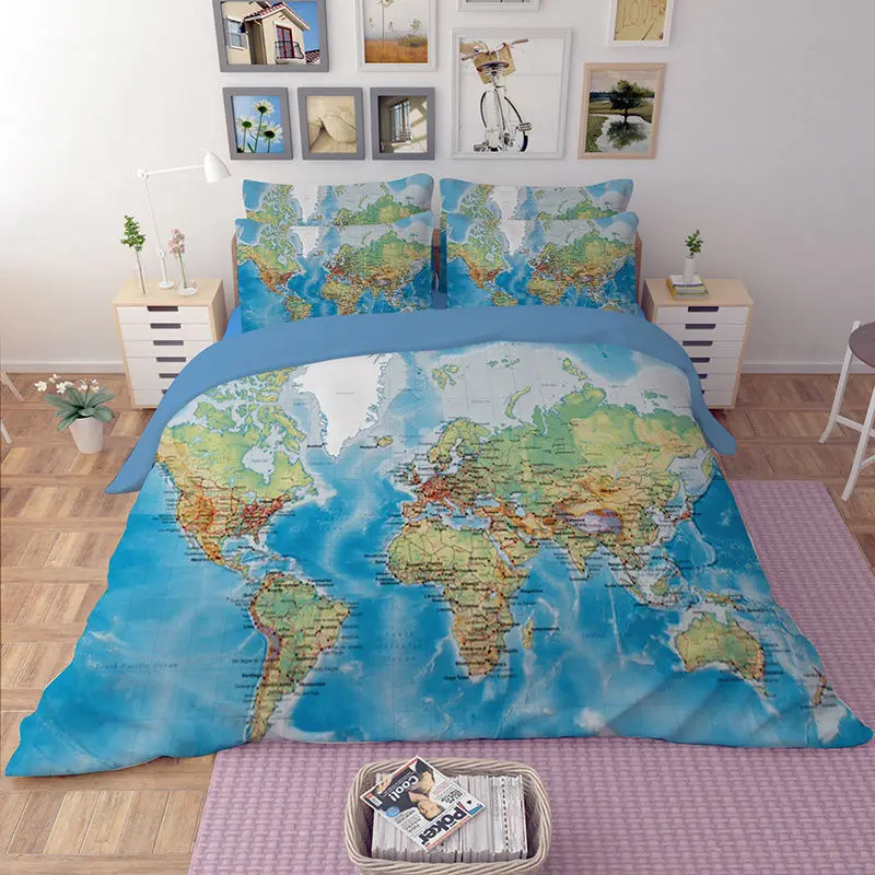 

World Map Bedding Sets Duvet Cover Pillowcases Queen King Size Multi Sizes