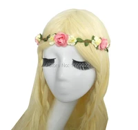 hippie elastic flower head crown pink cream kids floral headband pageant bohemian gypsy women hair accessories birthday hairband