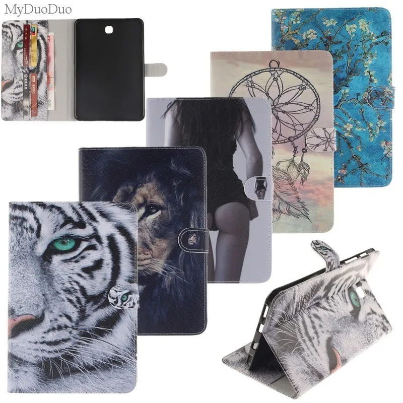 Умный чехол подставка из искусственной кожи с рисунком совы тигра льва для Samsung