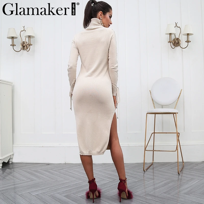 Женское облегающее платье Glamaker черное трикотажное водолазка с разрезом по