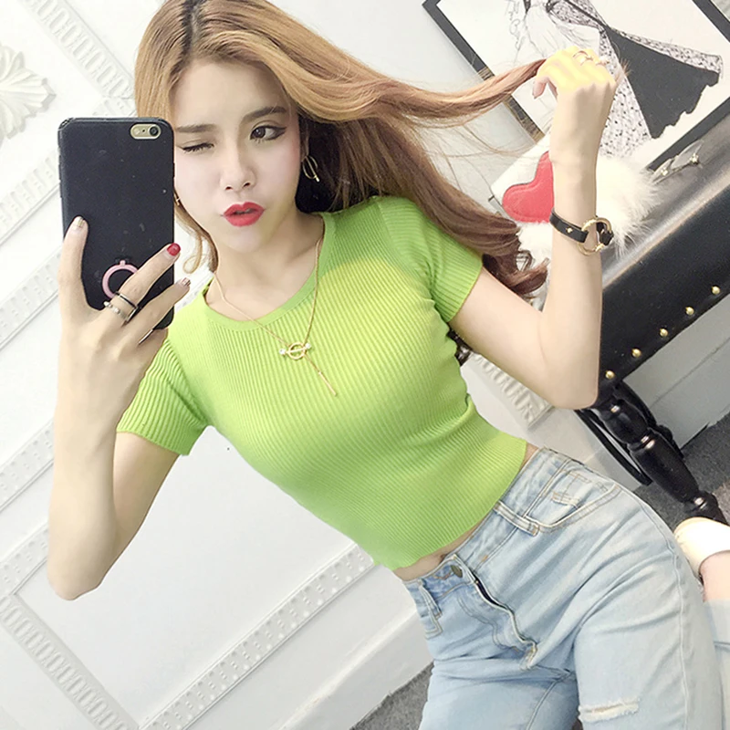 Женская футболка женские Топы И Футболки женская летняя 2018 короткий укороченный