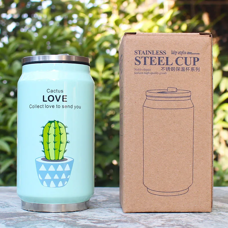 

Creative Straw Mug Cute Plant Pattern Stainless Steel Vacuum Flask Thermos Children Cans Cup Hot Water Cup 350 ml