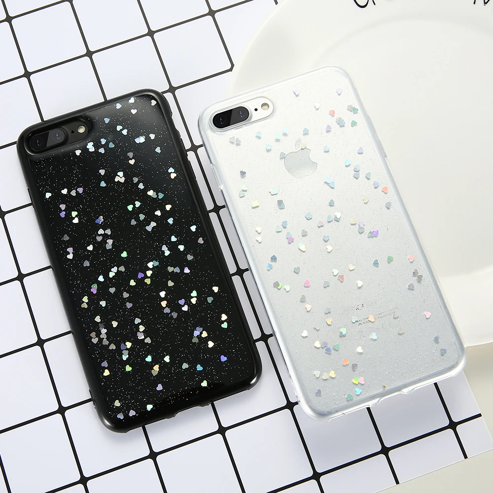 Kisscase блеск сердце любовь силиконовые чехлы для iPhone 7 6 6S плюс мода сотовый телефон