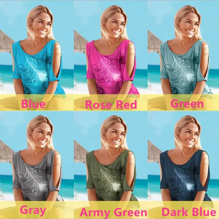 Women Summer 2019 Tshirt Casual Short Sleeve Tops Tees Sexy Off Shoulder Feather Print T-Shirt O-neck Loose streetwear D0758 | Женская
