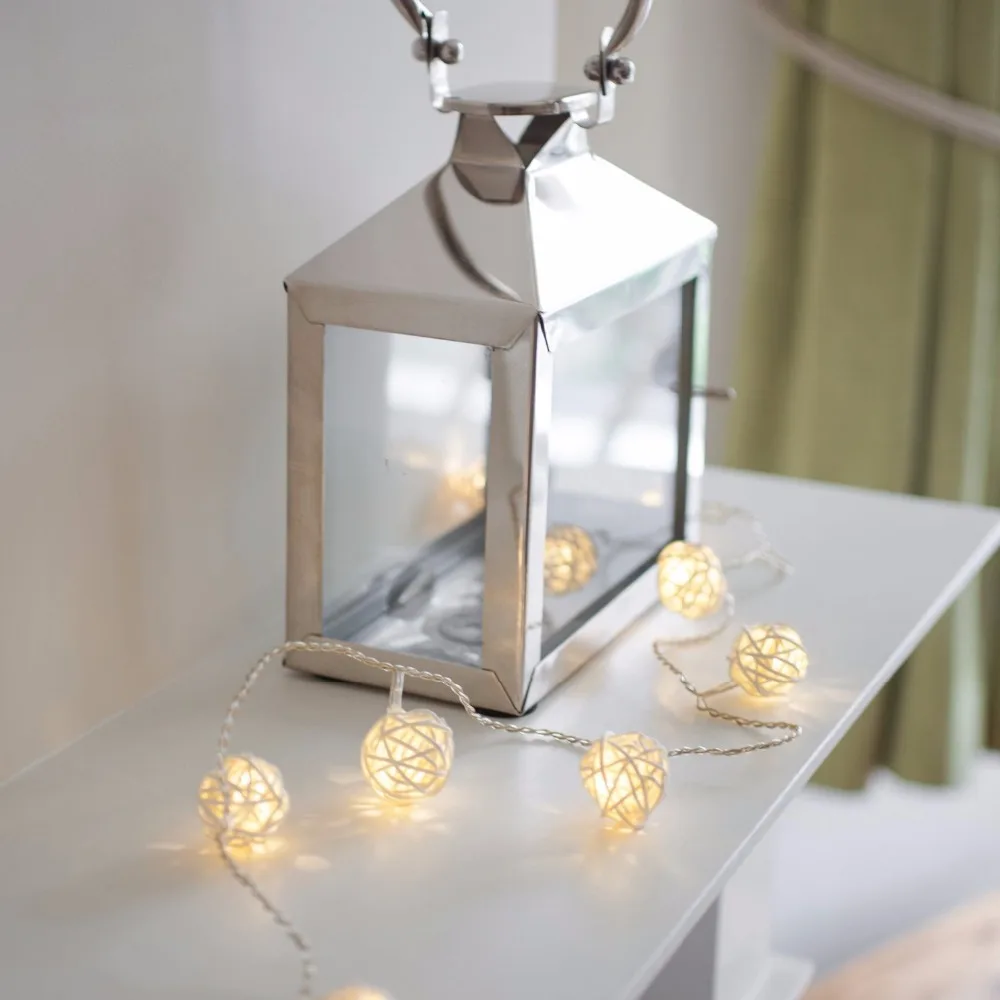 

White Rattan Ball LED String Lighting Battery Operated Christmas Light For Wedding Party Home Garland Table Decoration