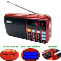 c 803 with two 18650 batteries slot led flashlight two tf card slot portable fm radio wireless usb speaker mp3 player