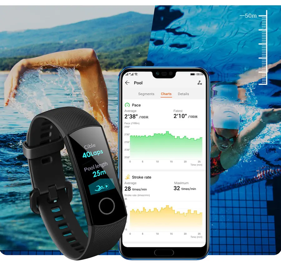 Смарт-браслет huawei Honor Band 4, 0,95, сенсорный экран, обнаружение пульса, мониторинг сна, 50 м, водонепроницаемая, носимая стандартная версия