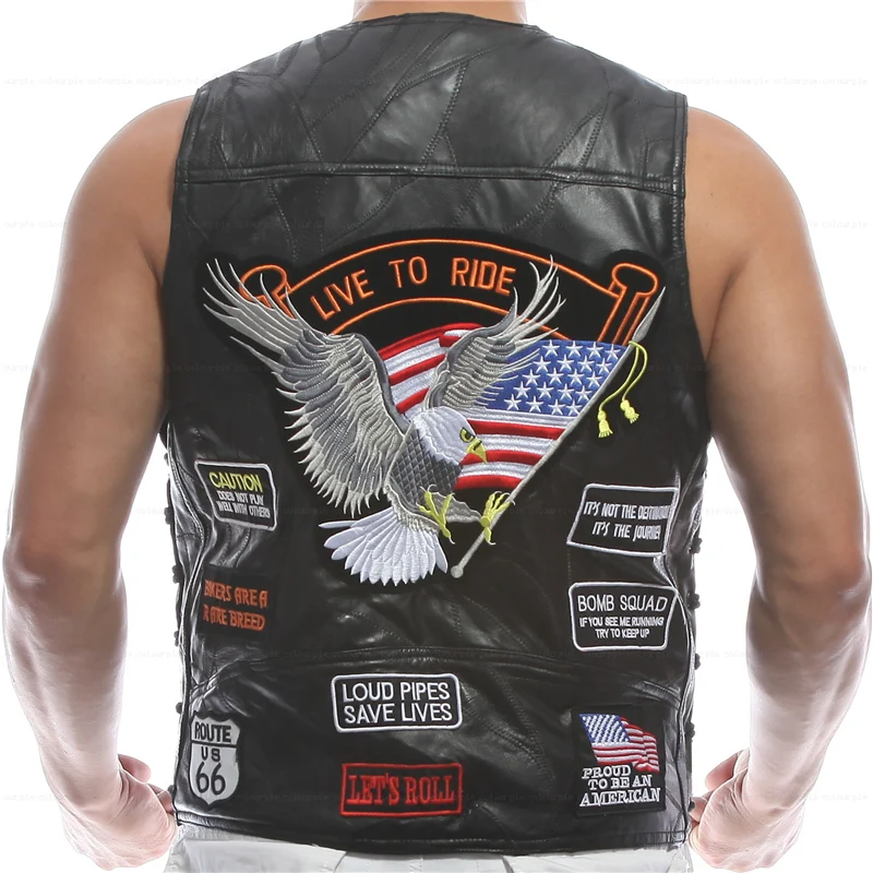 

Vest Leather Men Embroidery Waistcoat Halley Motorcycle Riding Punk Hip hop Sheep skin Wind proof warmth retention Ventilation