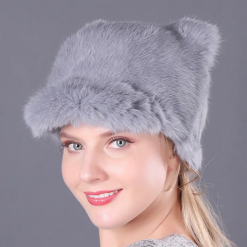 Новые зимние шапки из натурального кроличьего меха, женская теплая меховая шапка из натурального кролика для девушек, милая уличная модная Натуральная меховая шапка - Цвет: color1