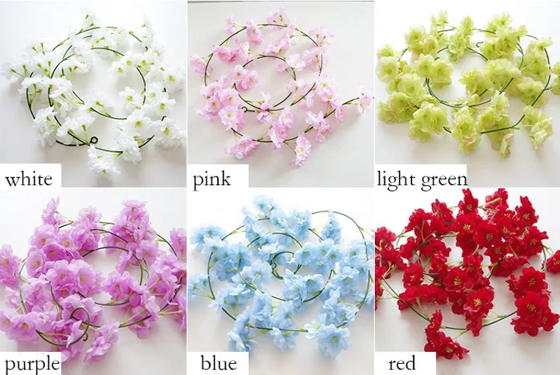 preço 2 M Longo Glicínias Pendurado Parede Da Videira Da Flor Artificial De Seda Flor De Cerejeira Para Casa E Decorações De Casamento