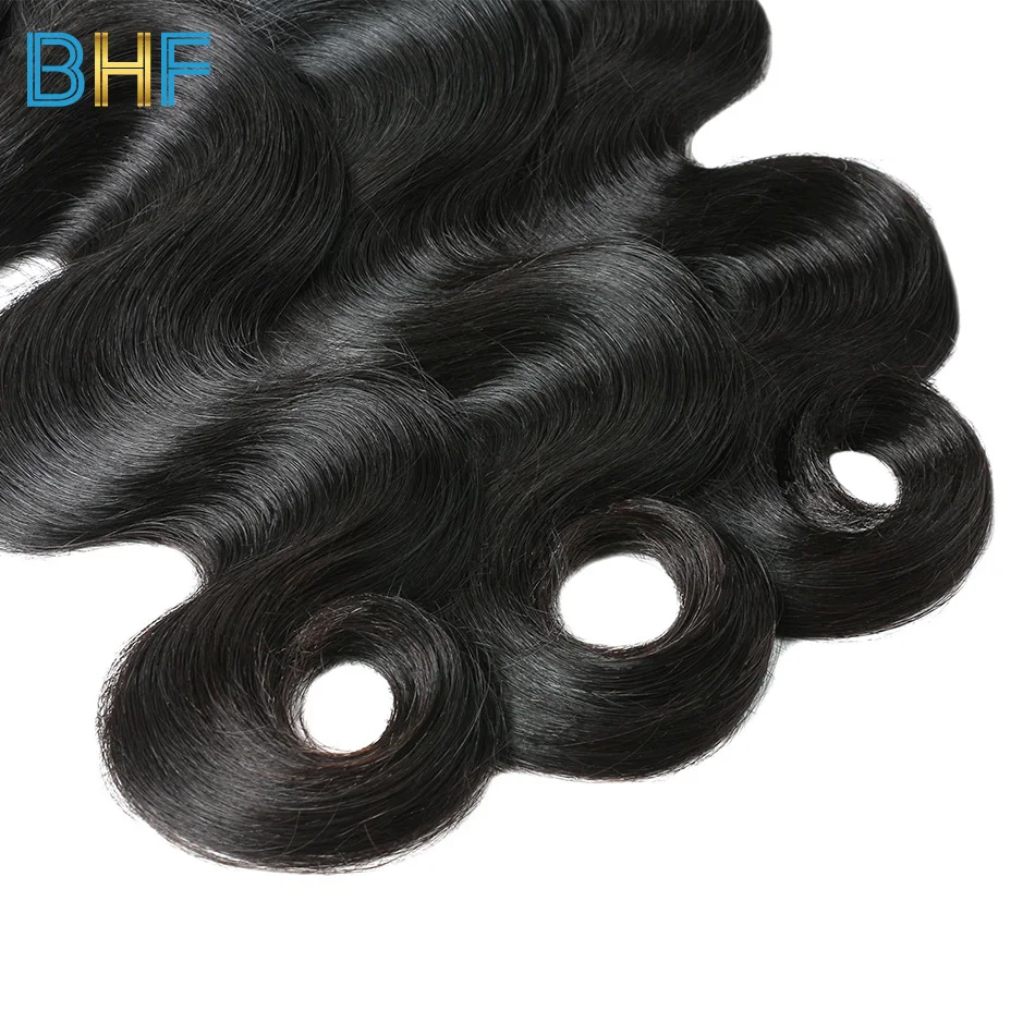 BHF Indian Body Wave Human Hair Bundles With Lace Frontal Closure Virgin Weave 3 Ear To | Шиньоны и парики