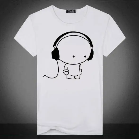 New short sleeve T-shirt for young men earphone casual printed doll men's wear cross-border express sale Мужская одежда