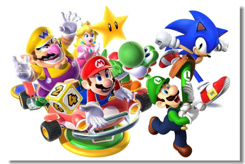 Пользовательские холщовые настенные фрески плакат супер марио вечерние обои