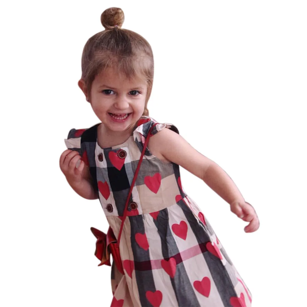 Toddler Baby Girls Stereoscopic Cartoon Plaid Sleeveless Love Dress Clothes Vestido Cotton Blend Ukraine W605 | Детская одежда и