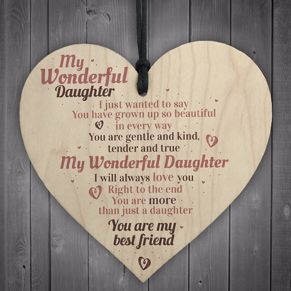 Meijiafei My Wonderful Daughter Wooden Hanging Heart Sign Mum Daughters Plaque Best Friend Birthday Love Gift | Дом и сад