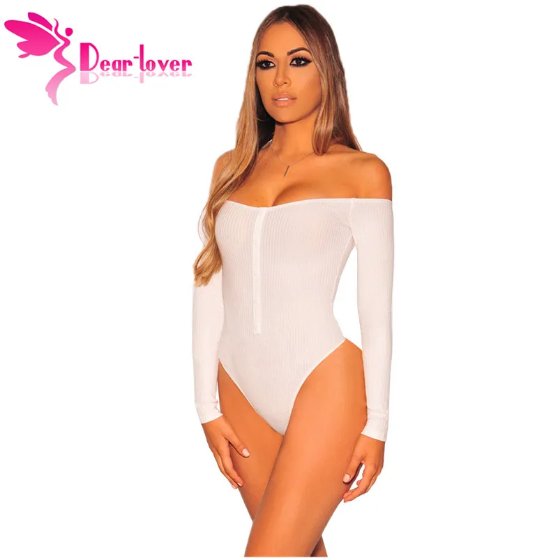 Dear Lover черный с открытыми плечами сексуальный боди для женщин длинным рукавом Slash