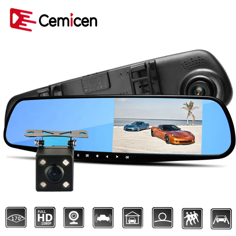 Автомобильный видеорегистратор Cemicen 4 3 дюйма Full HD 1080P Автомобильное зеркало