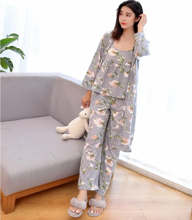 Женский пижамный комплект sming летний хлопковый из 3 предметов с цветочным принтом