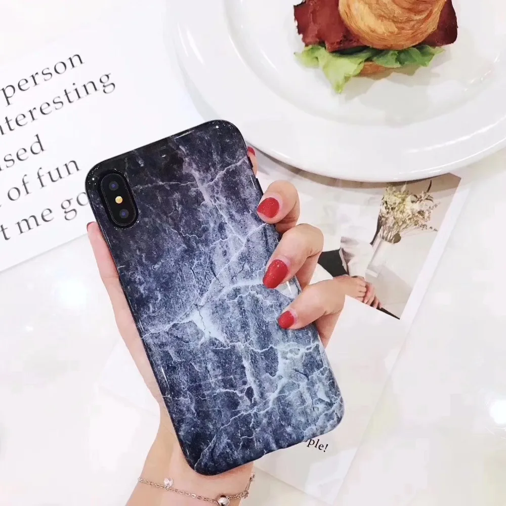 Мрамор текстура Телефон чехол для iPhone 7 8 плюс Жесткий глянцевый IMD задняя крышка 6