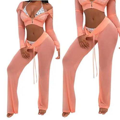 Женский пляжный сетчатый прозрачный купальник-бикини прозрачные длинные брюки |