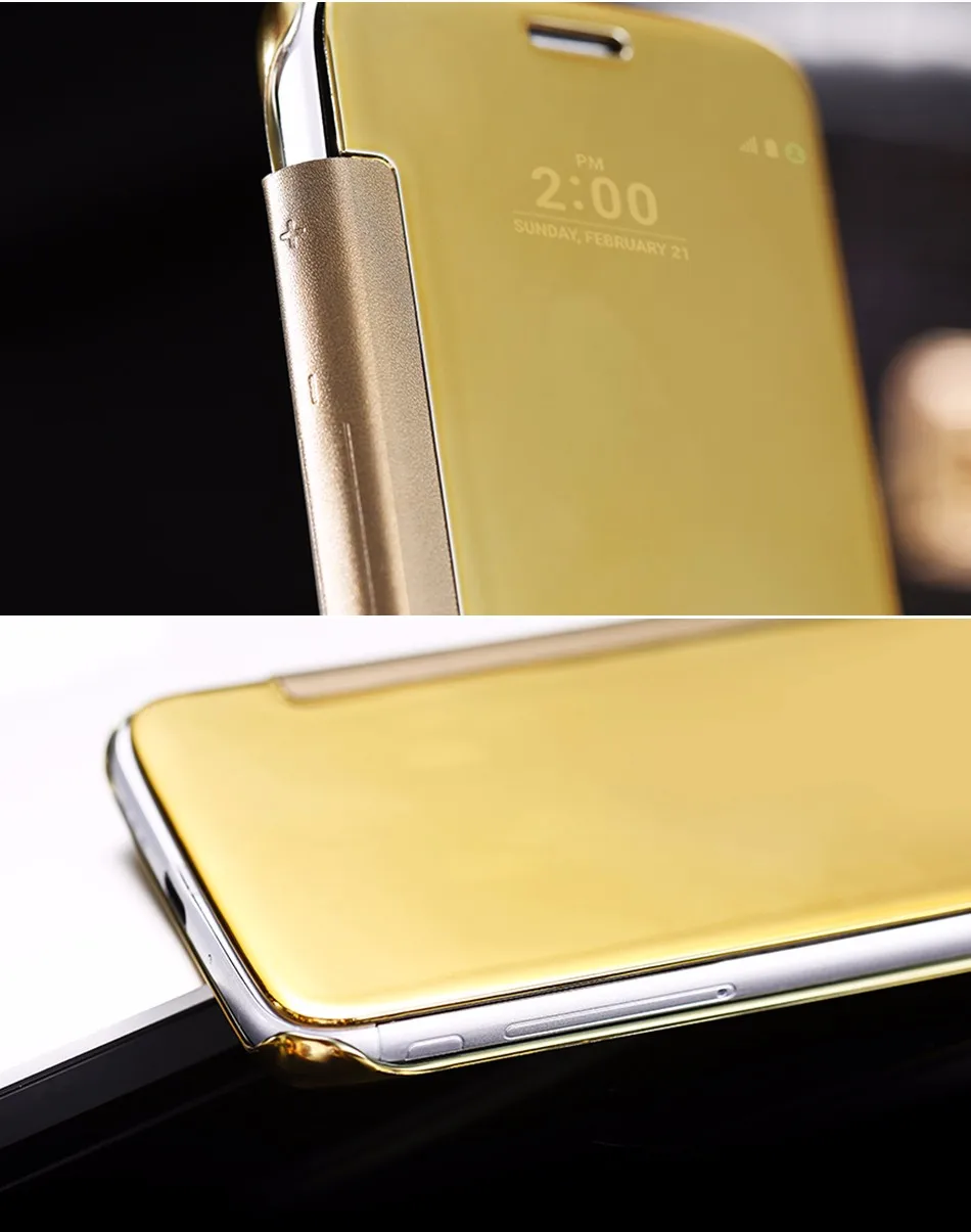 Kisscase покрытие золото зеркало флип чехол для LG G5 G4 для Samsung J7 S6 S7 S8 edge Clear View Cover для iPhone 6 6S 7 Slim снарядов чехол на айфон 7 6 6s