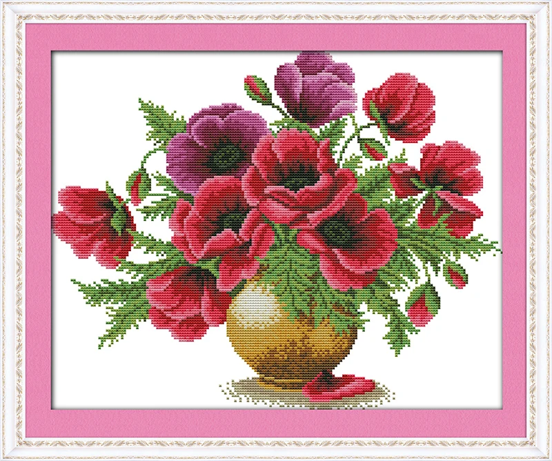 Ваза для цветов с маками Набор вышивки крестиком 18 карат 14 11 печать на холсте