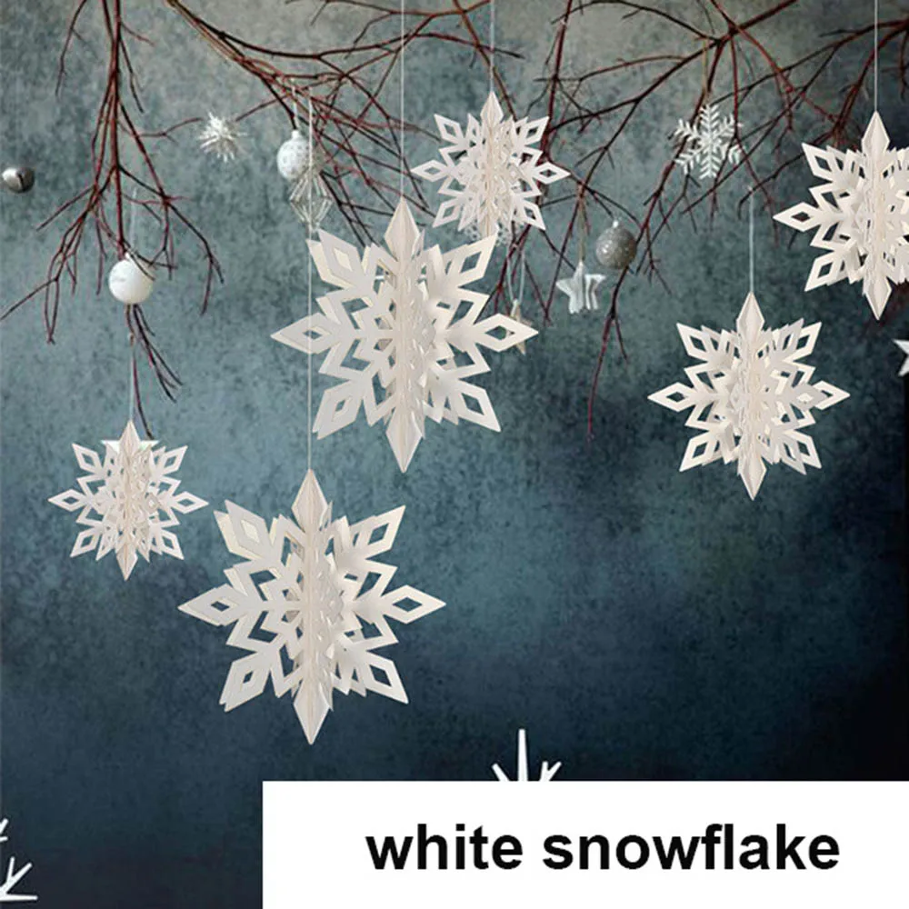 white snowflake 6 шт./партия, новогоднее, Рождественское украшение, домашний декор, висячие украшения, картонная звезда, Очаровательная Рождественская елка, 3D полый Снежинка - Цвет: white snowflake