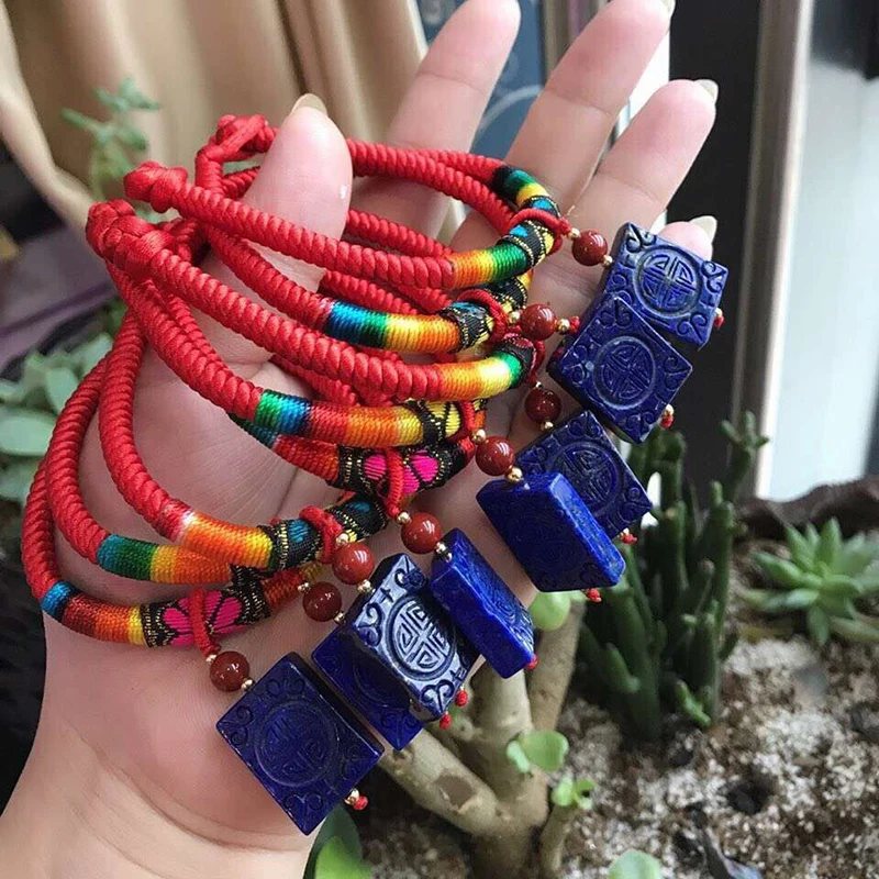 Женский браслет с подвеской из синего натурального камня регулируемый ювелирное