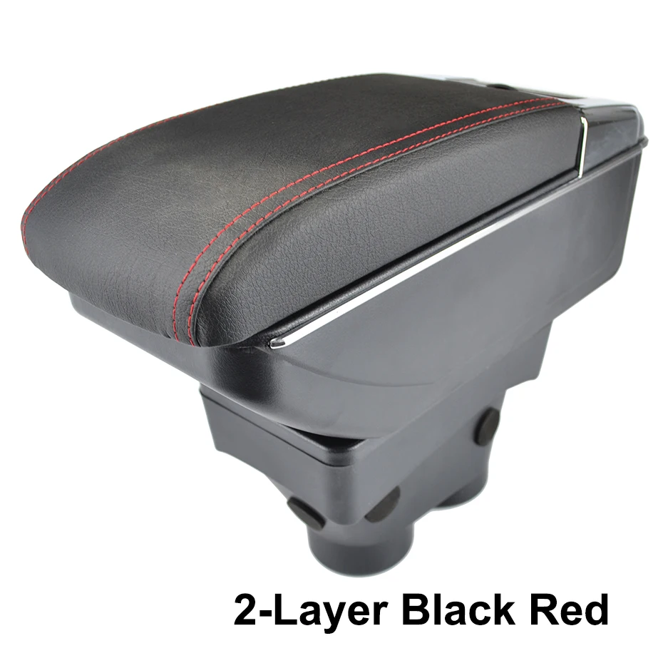 2-Layer Black Red Xukey центральный подлокотник для peugeot 208 2013- консоль Центр черный ящик для хранения автомобиля Стайлинг пепельница Attrage - Название цвета: 2-Layer Black Red
