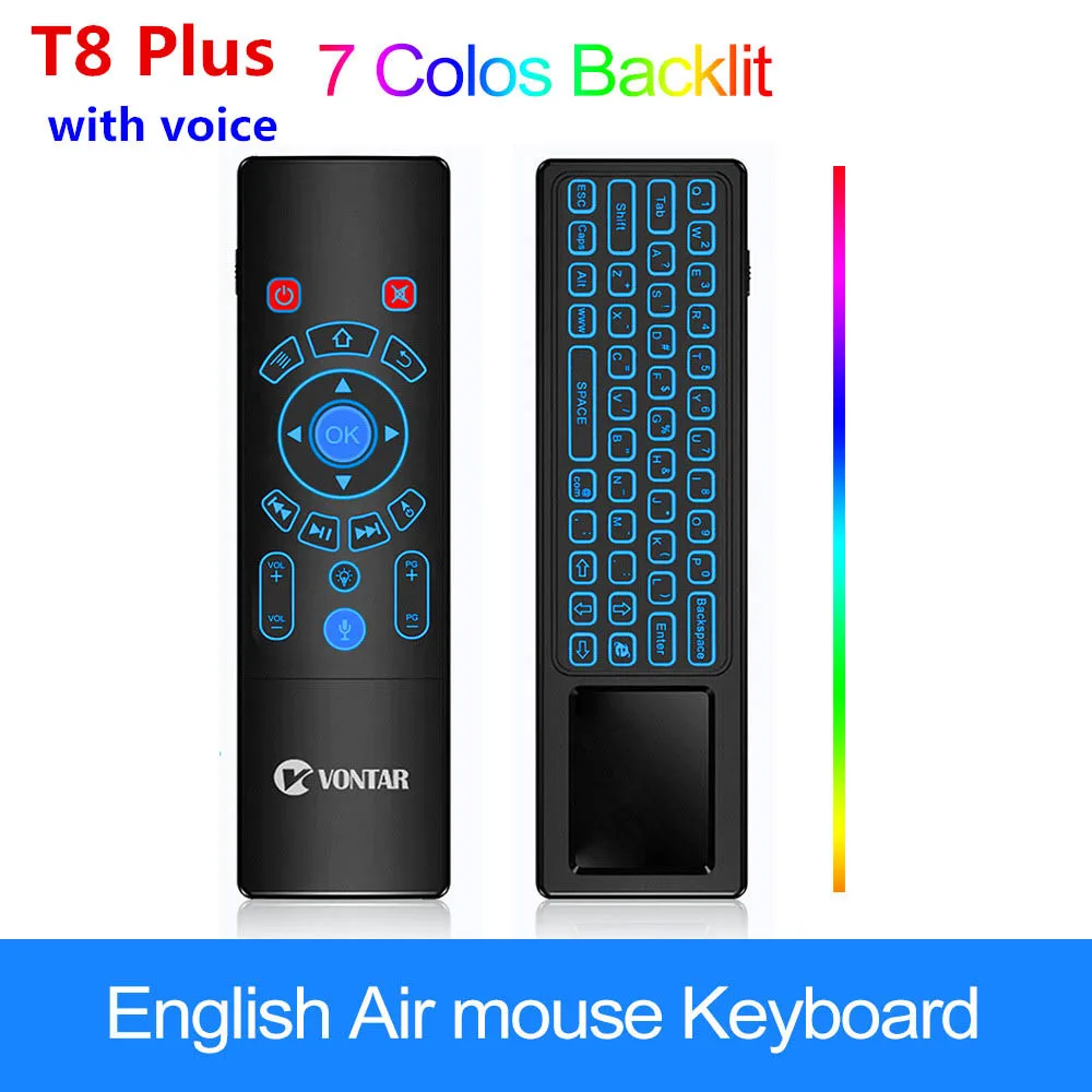 T8 Plus English ver 2,4G мини беспроводная клавиатура голосовой пульт дистанционного управления Fly Air mouse T6 plus T8 с подсветкой гироскоп тачпад игра Android tv Box X96 mini Max - Цвет: T8 Plus English ver