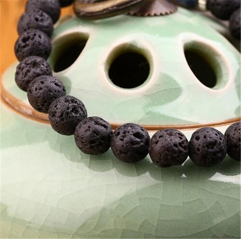 Браслеты из натурального черного лавового камня с бусинами браслеты рейки чакра