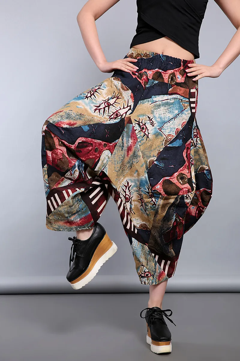 2017 Women Harem Trousers Cotton Linen Loose Plus Size Wide Leg Pants Elastic Waist Vintage Womens Casual |