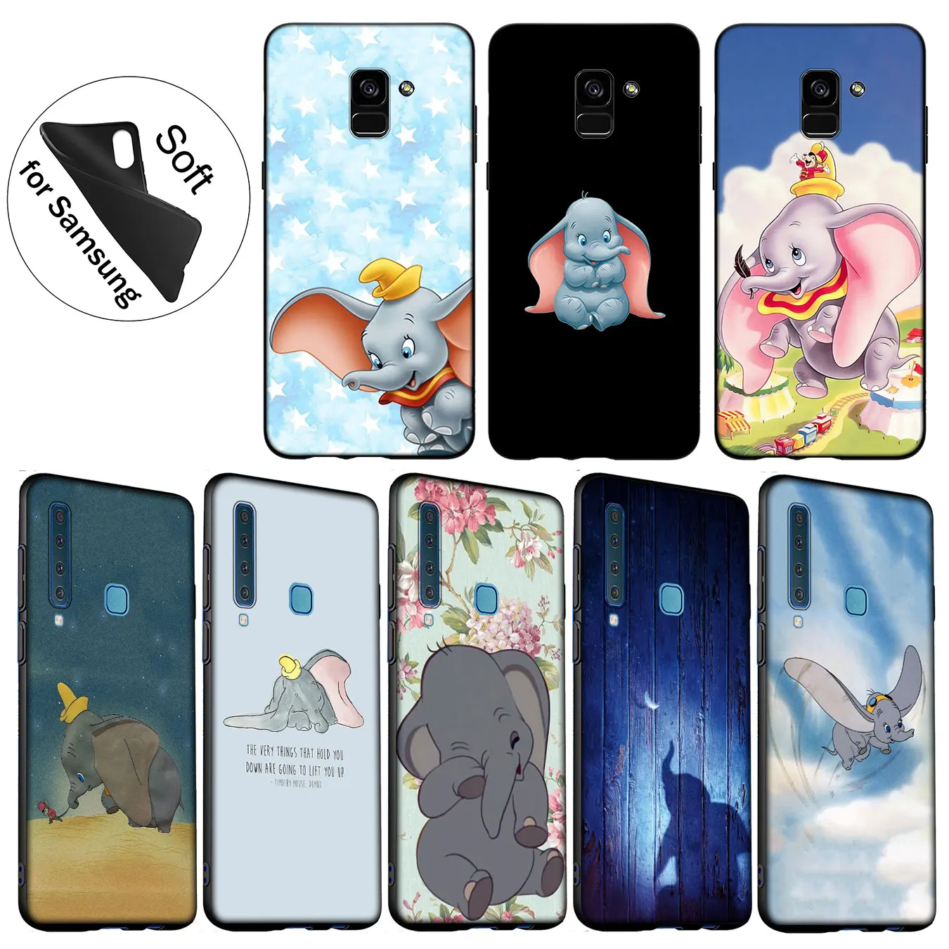 IYICAO Dumbo Cute elephant Soft Silicone Case for Samsung Galaxy A6 A9 A8 A7 2018 A3 A5 2016 2017 Note 9 8 10 Plus Lite |