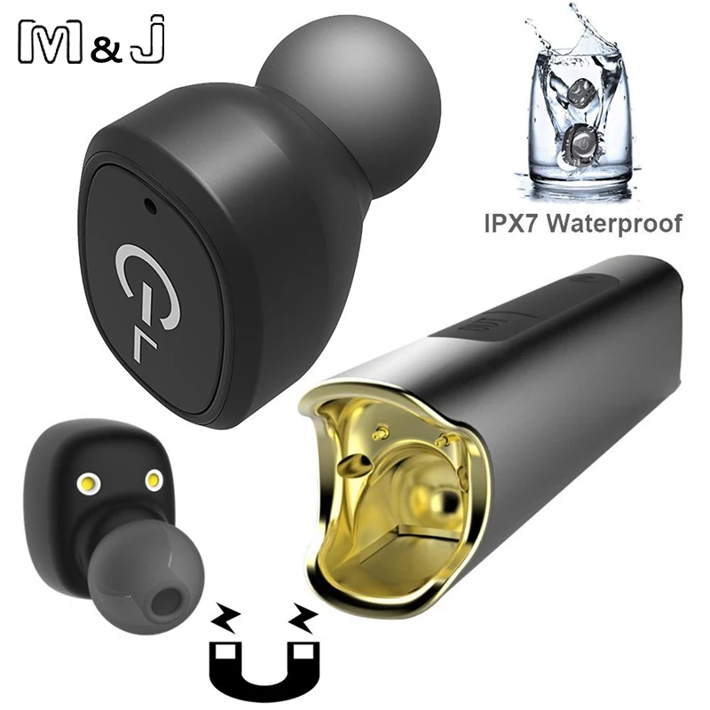 Беспроводные наушники M & J Bluetooth мини TWS вкладыши IPX7 водонепроницаемые настоящие с