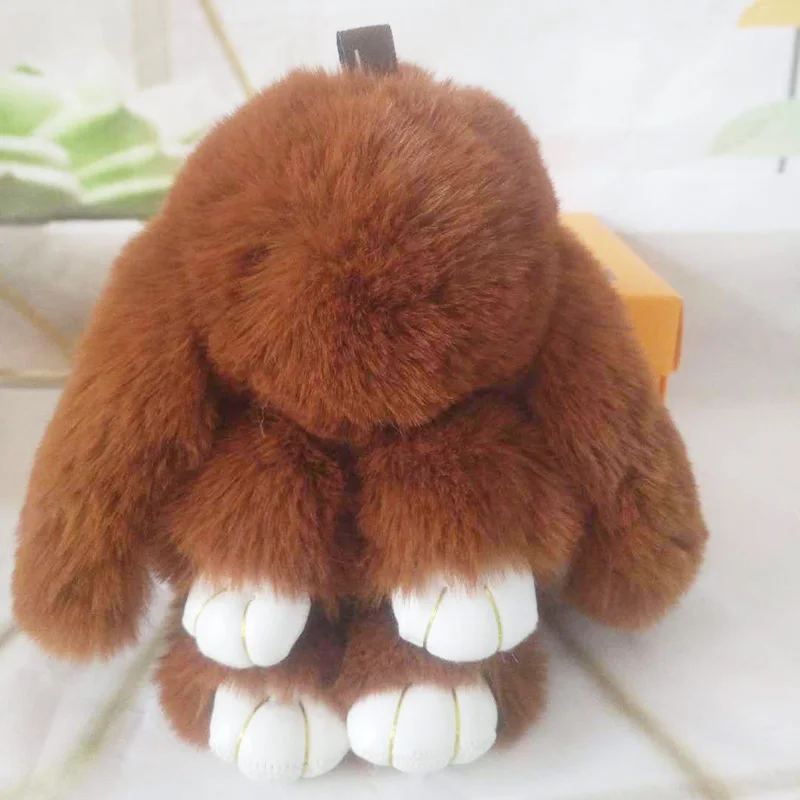 caramel colour Play Dead Rabbit Fur Kawaii, плюшевая кукла-кролик, мягкие игрушки-животные, Маленькая подвеска, брелок, Модный меховой помпон GMR016 - Цвет: caramel colour