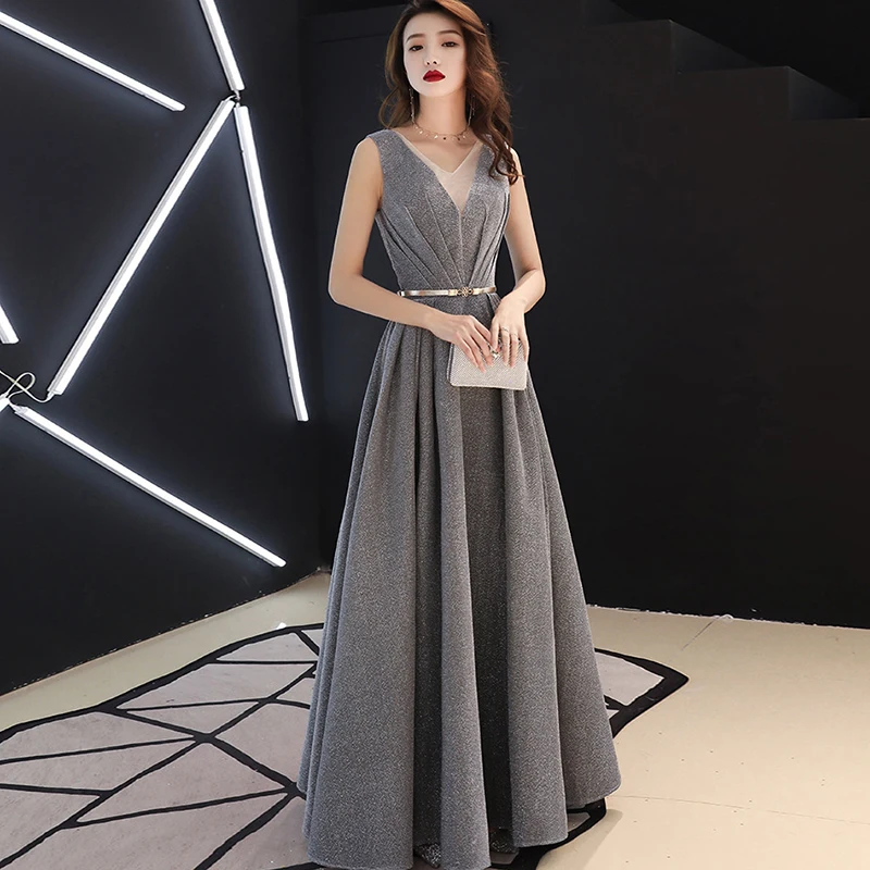 

Genuo 2019 Women Dress Summer Formal Sexy V-neck Sequin Long Party Dress Lady Elegant Bridesmaid Ball Gwon Maxi Dress No Belt