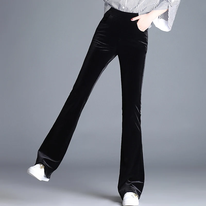 Женские брюки с высокой талией pantalon femme черные повседневные широкими штанинами в