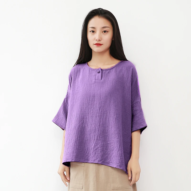 Женские футболки с круглым вырезом Johnature хлопковые мягкие винтажные однотонные