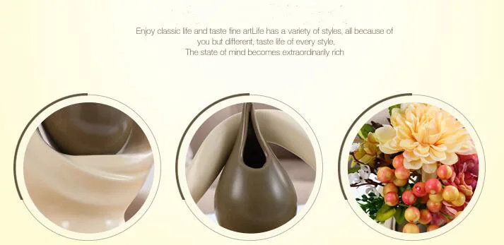 European Creative Ceramic Vase+Artificia Flower Ornament Decoration Modern Home Furnishing Crafts Decor Fake Flower Arrangement