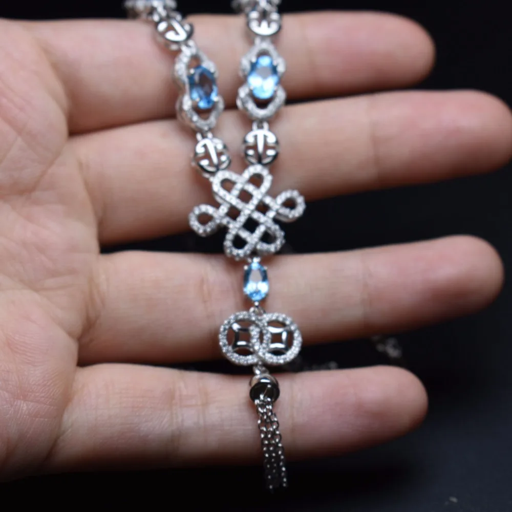 Женское Ожерелье с кулоном 100% натуральный голубой топаз из серебра 925 пробы |