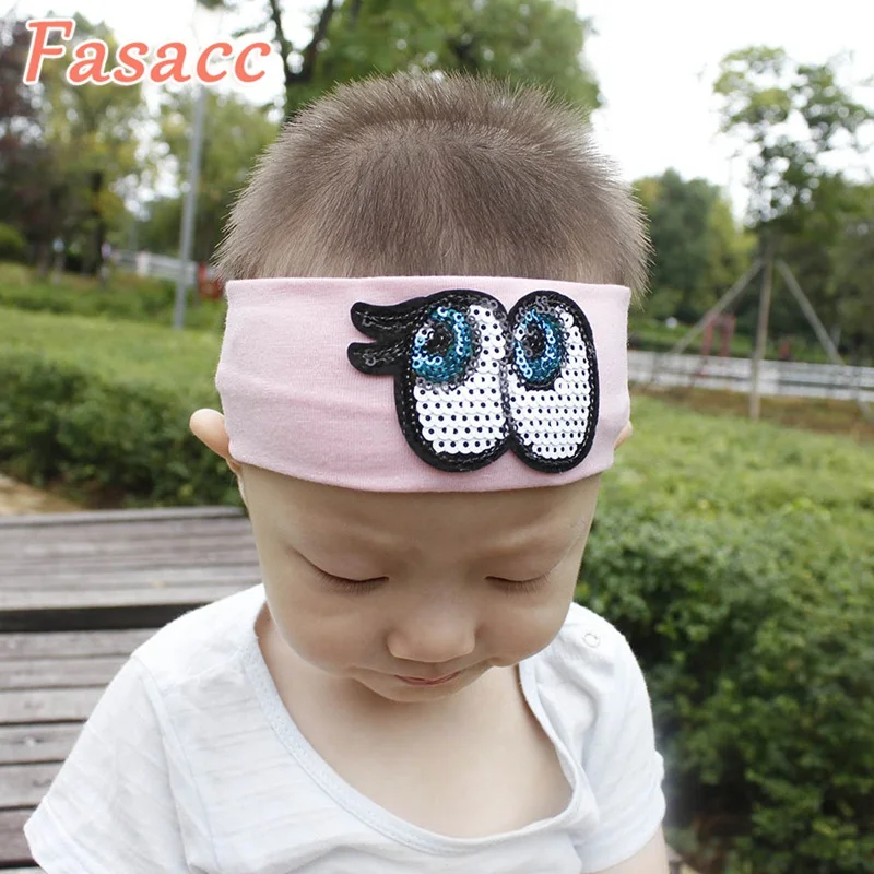 

FASACC Cute Girl Boys Cartoon Eye Headband Bebe Kids Hair Accessories Elastic Hairband Cotton Turban Headbands for Girls A221