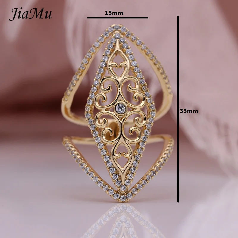 

JiaMu new fashion popular 585 rose gold v type setting zircon hollow ring woman gift party jewelry