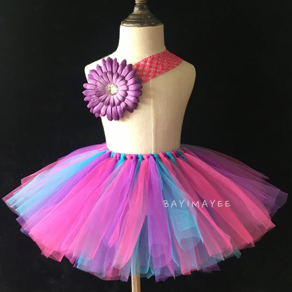 Разноцветные юбки-пачки для девочек с цветами детская пышная Тюлевая балетная
