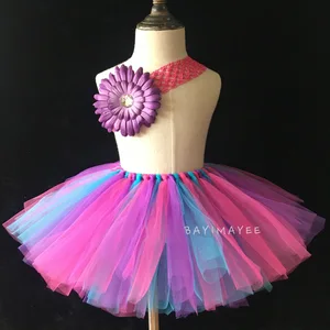 Разноцветные юбки-пачки для девочек с цветами, детская пышная Тюлевая балетная пачка ручной работы с повязкой на голову, детская праздвечерние чная юбка, одежда
