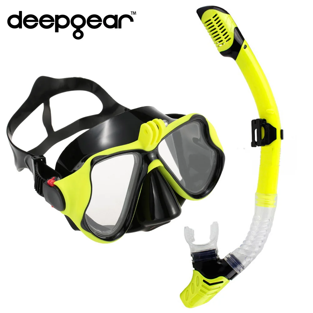 as picture Deepgear Дайвинг маска и Трубка Набор Близорукость Объектив Маска для gopro черный силиконовый Дайвинг маска сухая трубка оборудование - Цвет: as picture