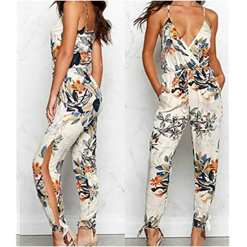 Женский комбинезон без рукавов повседневный с V образным вырезом боди цветочным