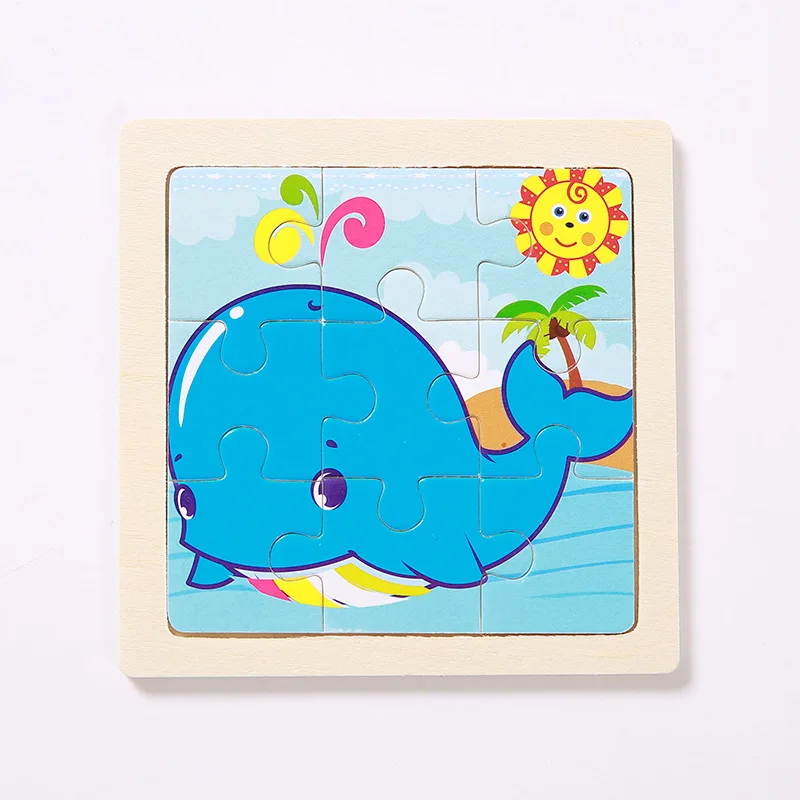 Whale Мини Размер 11*11 см детская игрушка деревянная головоломка деревянная 3D головоломка для детей Детские Мультяшные животные/дорожные Пазлы обучающая игрушка - Цвет: Whale