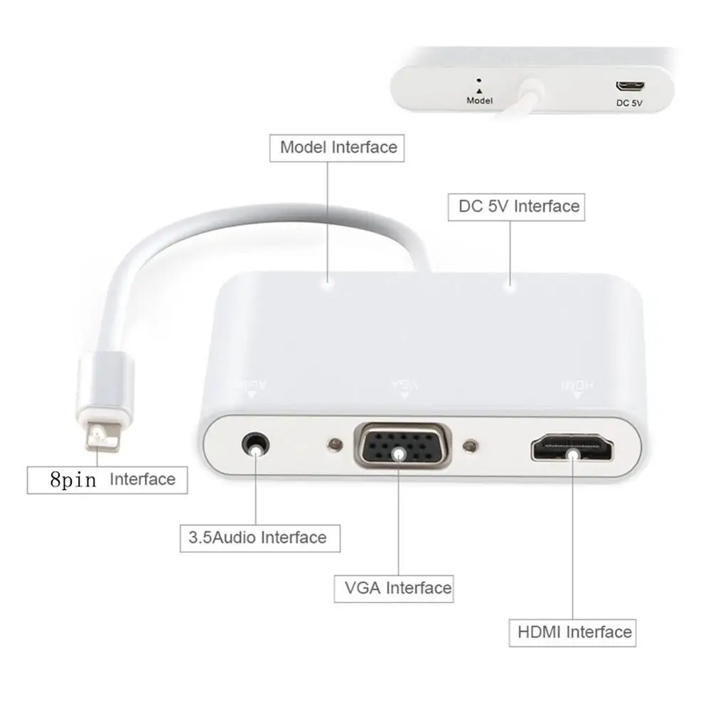 3 в 1 8 контактный аудиоадаптер VGA и HDMI с портом питания Micro USB аудиопортом 5 мм для