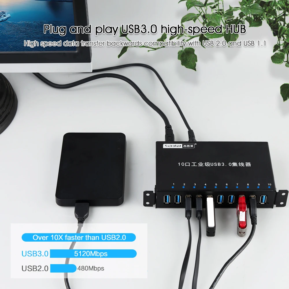 Sipolar Мульти 10 портов металлический USB 3,0 разветвители зарядное устройство концентратор с адаптером питания 2 в 1 данных и зарядки для телефонов планшетов