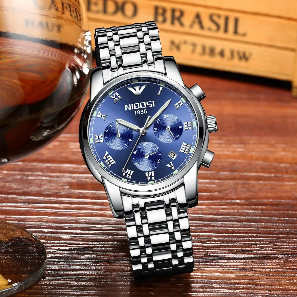 NIBOSI Relojes Hombre мужские часы Топ бренд класса люкс полностью стальные бизнес Кварцевые часы мужские военные спортивные водонепроницаемые часы